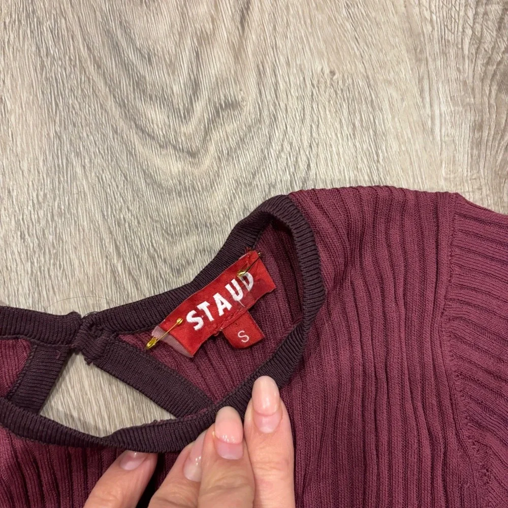 Staud Shoko Maxi Dress Red Burgundy Striped Ribbed Knit Open‎ Back Small - Picture 4 of 8